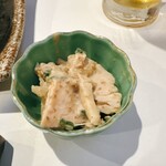 松風 - お通し  鶏ハムのゴマドレ味