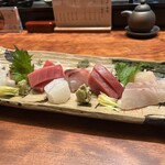 味処 季布や - 料理長おまかせ　七種造り盛りあわせ　鯛や蛸は塩で食べても美味しい