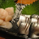 やきとりかどちゃん - （2009/11月-2）刺身2品（小肌とほたて）