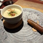 コントワール ミサゴ - 下仁田ネギのスープとメヒカリフリット☆