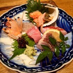 旬彩美酒 あじさい - お造り（赤貝　金目鯛　鰆　鮪　シラサエビ）