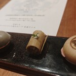神保町 五木田 - リエット、菊芋と蕎麦粉のタルト、白レバーのムース