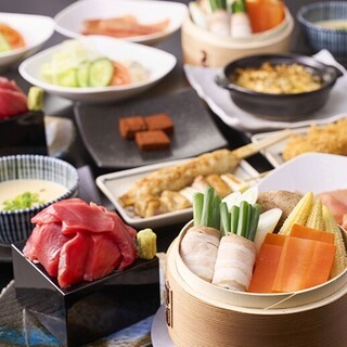 鮮度抜群！本まぐろと炭火串、蒸し料理に舌鼓【堪能コース】