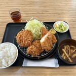 とんかつや さとう - ミックスかつ定食（ヒレ、チキン、メンチ）