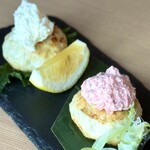 地鶏×鮮魚 個室居酒屋 もみじ邸 - ・手づくりつくね 三種 780円/税込
(すき焼き風月見、しば漬けタルタル、おろしマヨネーズ)