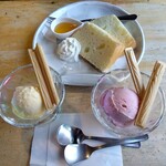 北のランプ亭 - 手作りシフォンケーキ　440円/アイス（バニラ）330円/アイス（ストロベリー）330円