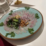 福新楼 - 刺身はウマズラハギの刺身、これは肝醤油でいただきました。