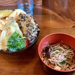 ててて天×きょーしろー - 舞茸と鶏の天丼＋かけそば