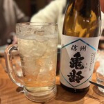 魚金 - ◇横綱 ジムハイボール¥1,034
… グラスのサイズは、一升瓶と同じくらいの太さ！！(´⊙ω⊙`)
筋トレレベルや！！∑(ﾟДﾟ)

◇日本酒・信州亀齢／一合 ¥1,300