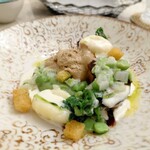 Le Jardin de Kamo - ⚫じゃがいものニョッキとグリンピース  フォアグラポワレ  モリーユ茸のサバイヨン