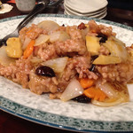 趙楊 - 2015年1月下旬。花の様に揚げた豚肉、筍、人参、玉葱を四川唐辛子炒め。（酢豚に見えるが別格の料理。）