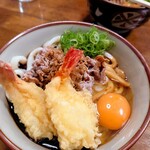 ちとせ - 月見肉伊勢うどん天ぷら追加