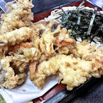 田中屋 - 天ぷらは、海老、かき揚げ、サツマイモ、ナス、椎茸、カボチャの6点盛！！