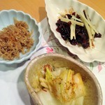 新ばし 星野 - 白菜お漬物、松坂牛しぐれ煮、ジャコ山椒(201５.1)