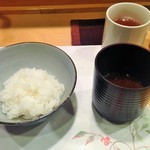 新ばし 星野 - 土鍋で炊いた合鴨農法のご飯とお味噌汁(201５.1)