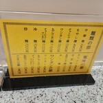 中華麺店 喜楽 - お品書き