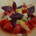 ライラ - カラビネーロス(スペイン産の海老) クレソンのムース 各種野菜 トマトピューレ 2015.1.2x