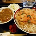 ポーカードッグ - 秋田「白神うどん（かき揚）＋ミニカレー」600円也。税込。