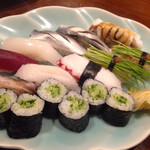 Sushi Kazu - げそ \90、小肌 \140×2、すみいか \140、まぐろ赤身 \140、芽ねぎ \190×2、たこ \140、えんがわ \190、とり貝 \190、かっぱ細巻 \260