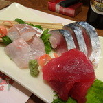 いわや - 本日のお刺身三品盛り（プラス一品）（2014/12-2）