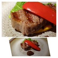 鮨 水魚 - 宮崎牛ロース・・かなり脂身を感じる品で苦手です。肉質も好みではないですね。