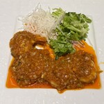 中国四川 旬菜 酒肆 楽山 - 「大海老の四川風チリソース煮」こんな大きな海老のチリソース、このお値段では無いよね！刻んだ葱のこまかさよ。