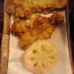 こくわがた - サービスのとり天とれんこん天(２０１５年１月２４日撮影)