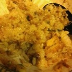 麺や而今 - 而今流広島汁無坦坦麺&海老塩濃厚豚そばの残り汁にえび茶めしダイブ(2015/1)