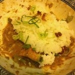 麺や而今 - 而今流広島汁無坦坦麺&海老塩濃厚豚そばの残り汁にえび茶めしダイブ(2015/1)