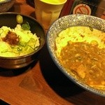麺や而今 - 而今流広島汁無坦坦麺&海老塩濃厚豚そばの残り汁&えび茶めし(2015/1)