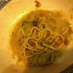 麺や而今 - 而今流広島汁無坦坦麺-海老塩濃厚豚そば残り汁でつけ麺(2015/1)