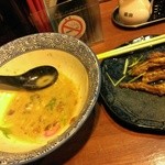 麺や而今 - 海老塩濃厚豚そば&せせり保存(2015/1)