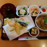 カフェレストりん - 2015･1･21･ランチ。
      肉団子&白菜の中華煮込み。野菜天ぷら盛り合せ。菜の花のマヨあえ。冷奴。デザート。