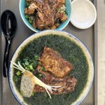 STAND EIBUN - 料理写真:アーサーそば(大盛) + 文ちゃんジューシー