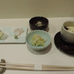 Muromachi Mitaniya - お刺身三点盛り、小鉢2品、茶碗蒸し