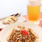 お好み焼き タンポポ - 生ビールセット焼そば