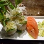 粉もん堂 - 水菜と魚介の生春巻きハーブマヨネーズ