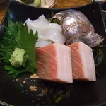 竹原 - 刺身盛り合わせです。まぐろのトロ入りです☆