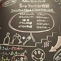 シャンパン食堂 - 地下へ降りる途中の案内です。