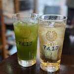 居酒屋燃えた うらめし屋 - 抹茶ハイ480円　ふつうのハイボール480円