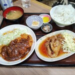 大衆食堂 みどりや商店 - カツカレー　✕　生姜焼き定食