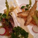 代官山ASO チェレステ - 軽く酢〆した真サバの炙りとワカサギのフリット