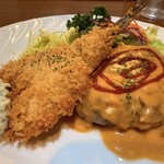 テルポリート from ユキノヤ - 日替わりランチメニュー　白身魚のフライ&ハンバーグステーキ（トマトクリームソース）