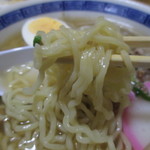 くつろぎ亭ひこべえ  - 2015年1月　〆の牛骨ラーメン麺持ち上げ