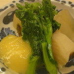 金城 - 付きだし・・・鮑蒸しの柚子味噌