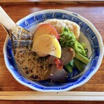 蕎麦 桶や - ⚫︎焼きみそ　さつまいもレモン煮　そばいなり　生芋こんにゃく牛蒡辛煮　野菜の煮びたし