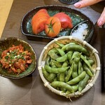 博多もつ鍋 徳永屋 - ■キムチ ￥539 ■冷やしトマト ￥495 ■黒豆の枝豆 ￥396