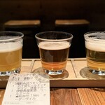 クラフト麦酒酒場 シトラバ - ■3種飲み比べセット ￥1.540 左からModern Times オーダーヴィル、伊勢角谷麦酒ベールエール、八ヶ岳ビール タッチダウン 清里ラガー、