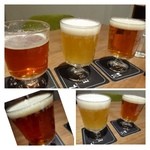 クラフトビアブリム - 左：ブルックリンラガー・・NYと日本のコラボビール。
      中：花のホワイトヴァイス（宮崎）・・小麦を使用したサッパリしたビール。
      右：YOKOHAMA　XPA(神奈川）・・ホップ強めです。