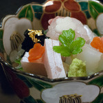 北新地 湯木 - 造り（鯛、あおりいか、寒鰤）